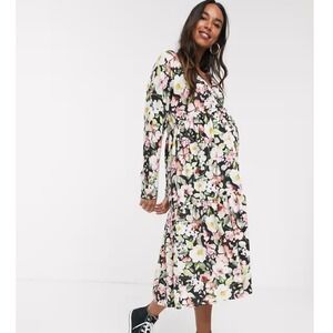 ASOS Maternity NWT Floral Faux Wrap Midi Dress Long Sleeve Size 2